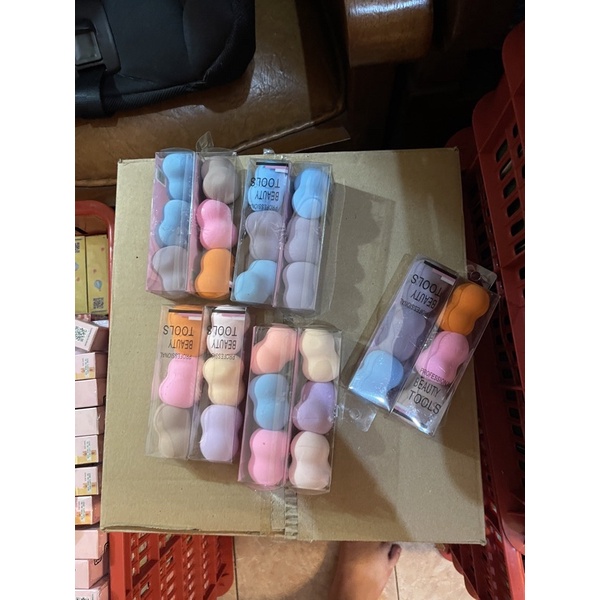 A112 PROFESSIONAL BEAUTY TOOLS BEAUTY BLENDER 1 pack isi 3pcs make up bedak applicator aplikator foundation concealer menutupi bekas jerawat warna warni biru orange pink merah muda abu abu blue beauty mika peach ungu purple fuchia sponge