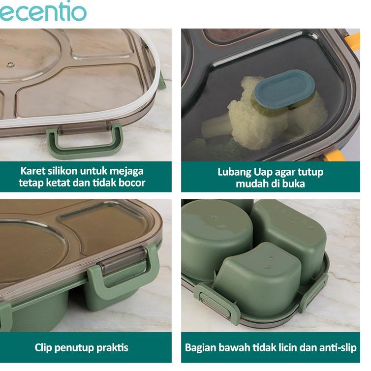I1Y7 ecentio tempat makan Lunch Box Bento Kotak Makan/ lunch box set 1400ml 5 Grid  Dengan Anti Tump