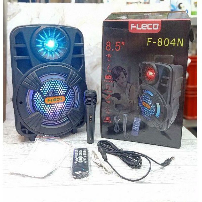 Speaker Bluetooth Karaoke Fleco F-804N 8,5 Inchi Plus Microphone