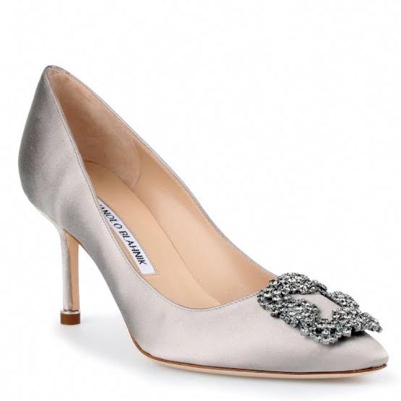 NEW Manolo Blahnik Hangisi 70 Silver Grey Satin Pumps Size 39.5