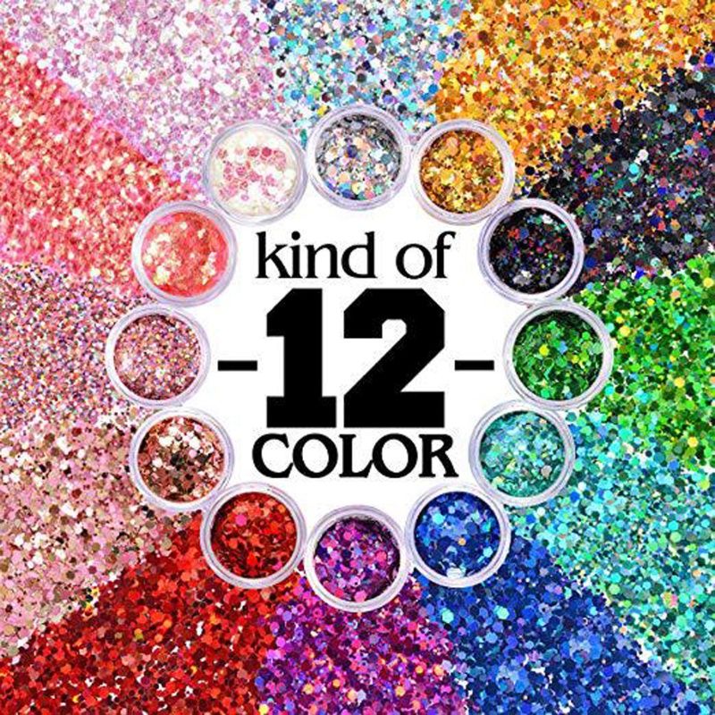 SIY  12 Colors Mixed Holographic Makeup Chunky Glitter Face Body Eye Hair Nail Epoxy Resin Festival Chunky Hexagons Sequins