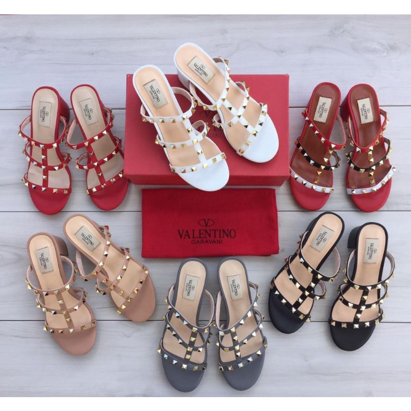 Mirror Valentino Sandal Studded Blocked Heels 865-2