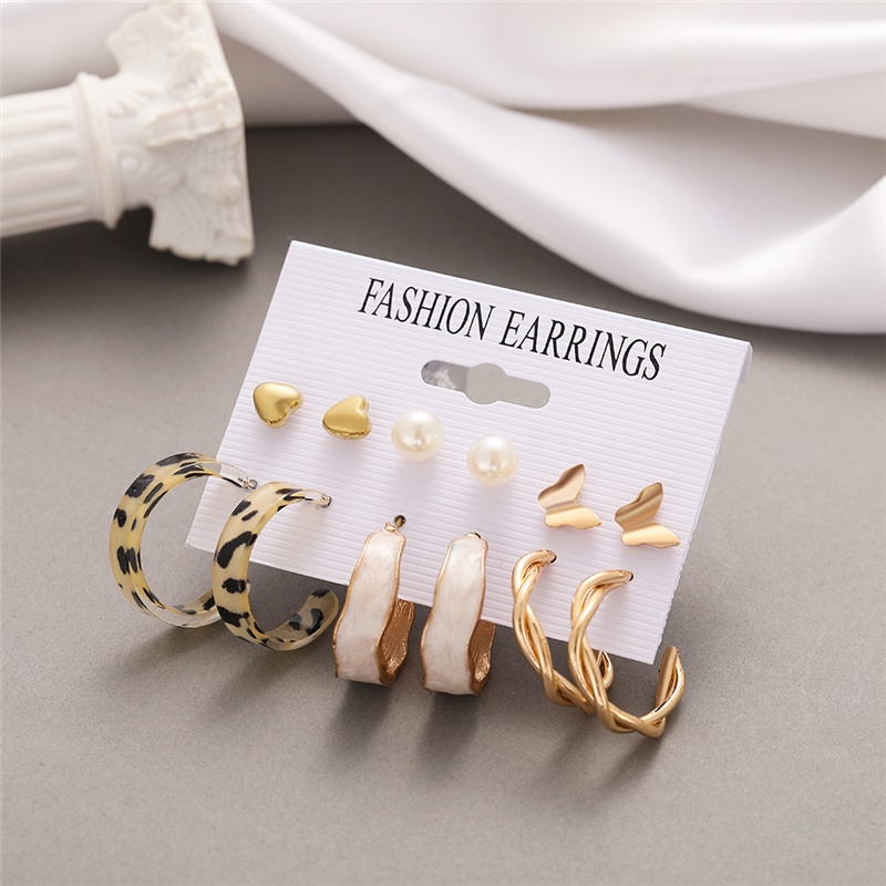 YEEZII 12Pcs/Set Pearl Hoop Earrings Set Butterfly Heart Stud Earring Leopard Oil Dripping Earings for Women Accessories Jewelry