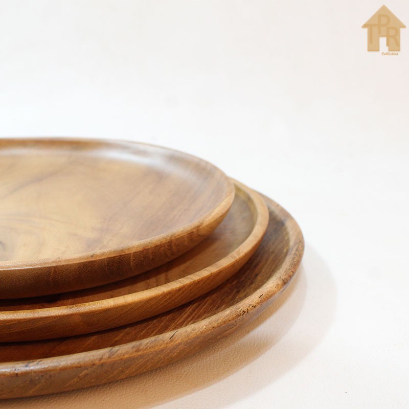 Set Teakwood Plate / Piring Bulat Kayu Jati Premium - D20-25