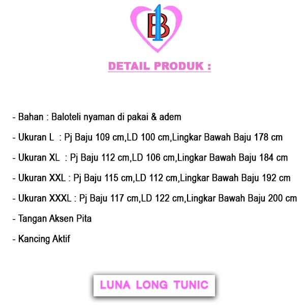 LUNA LONG TUNIC Jumbo Baju Atasan Wanita B1-Love 68156-70147-7960-7877 L,XL,XXL,XXXL