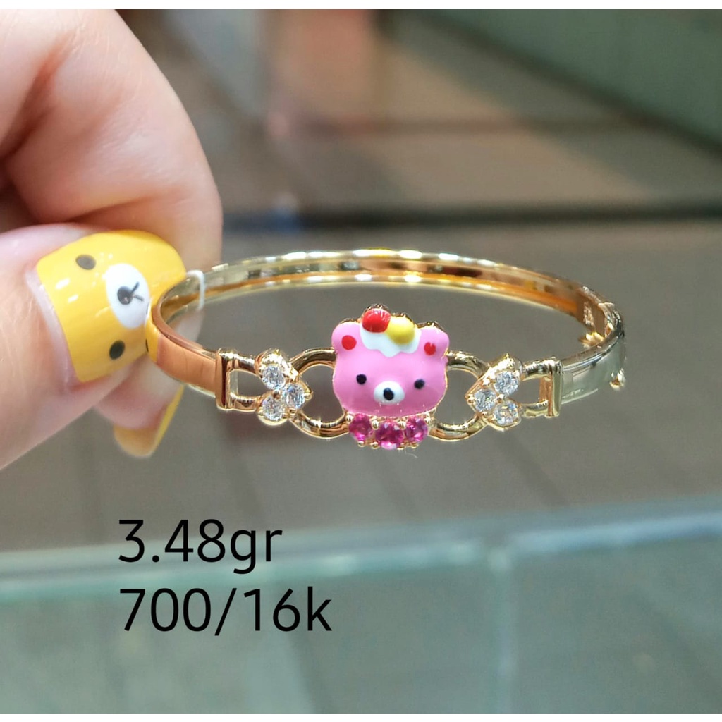 Gelang Anak Kaku Emas Pink Teddy Bear Kadar 70% 3.48 Gram