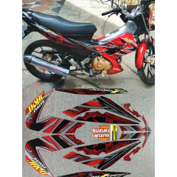 STIKER STRIPING SATRIA FU 2011 MERAH HITAM