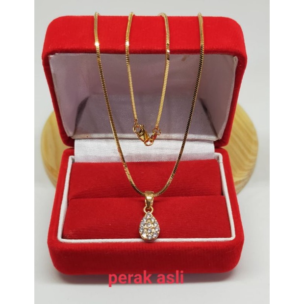 Kalung Cassandra + Liontin Oval mata2, Perak 925, Sepuh Emas Kuning