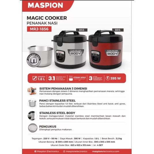 MAaspion MRJ 1856 BRS Red Magic Com 1.8 Liter Panci Stainless Steel