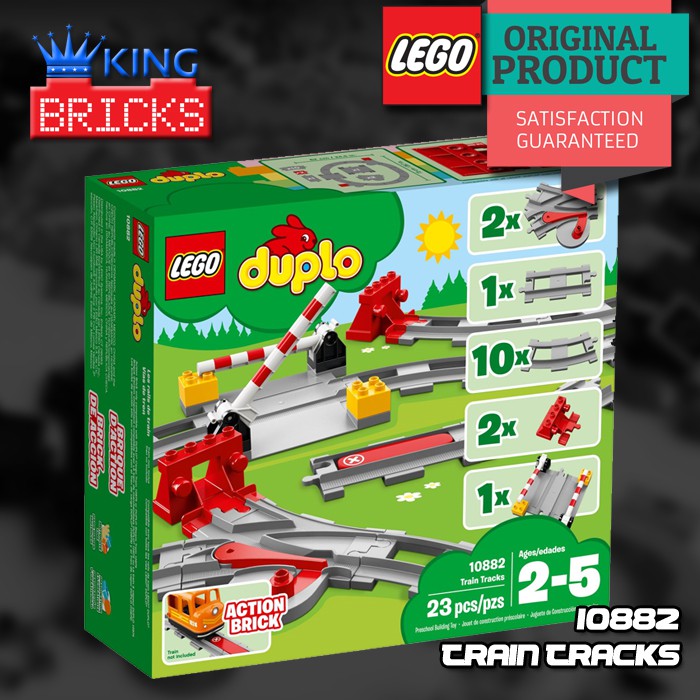 LEGO Original DUPLO 10882 Train Tracks - Mainan Anak Edukasi Bayi Kereta Api Motor Lokomotif