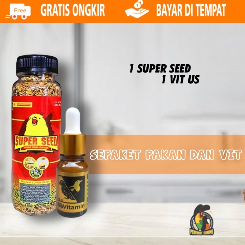 Sepaket pakan dan vitamin burung kenari vitamin us dan pakan kenari super seed