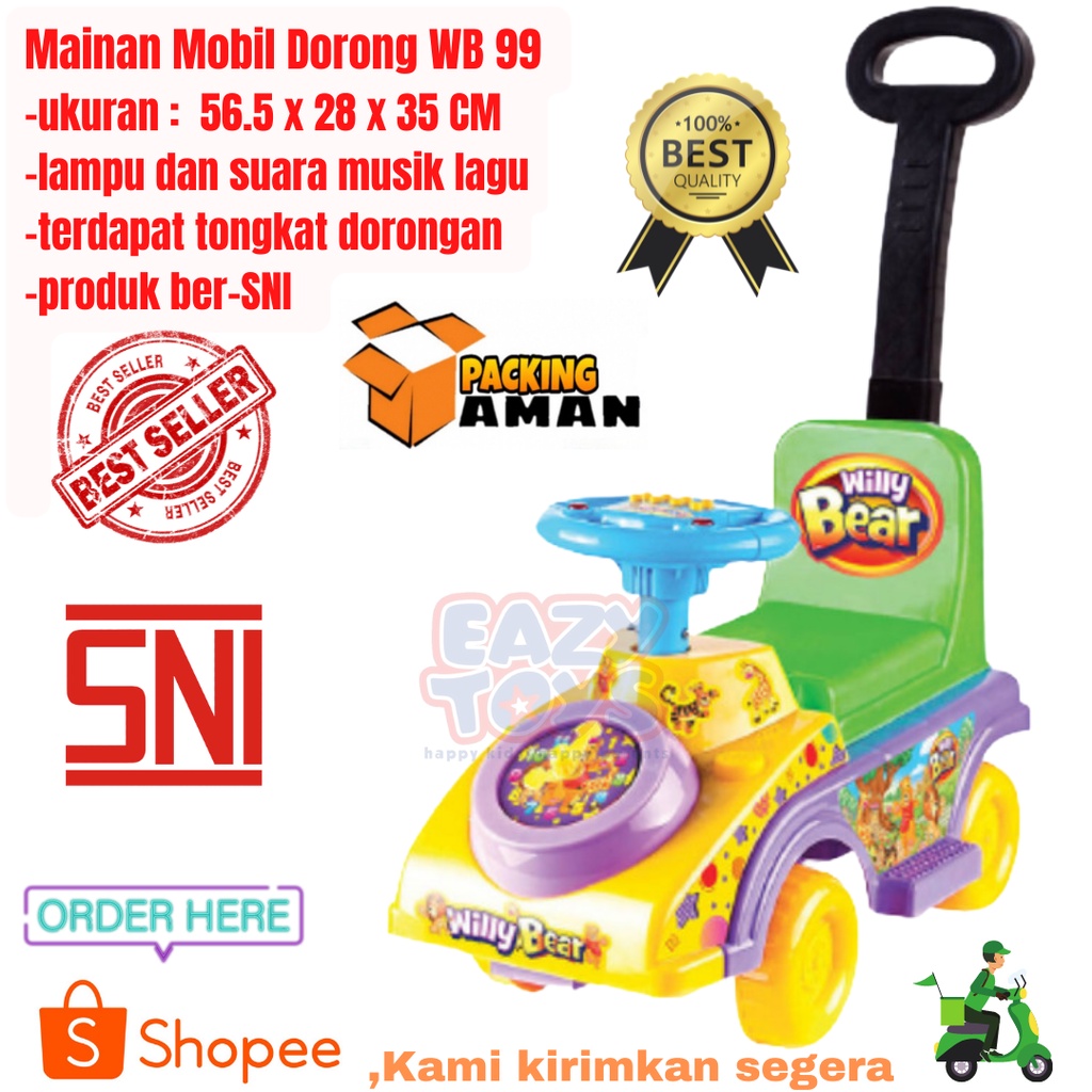 Mainan Mobil Dorong Anak Ride On WB 99 Fungsi Lampu Musik dan Tongkat Dorongan