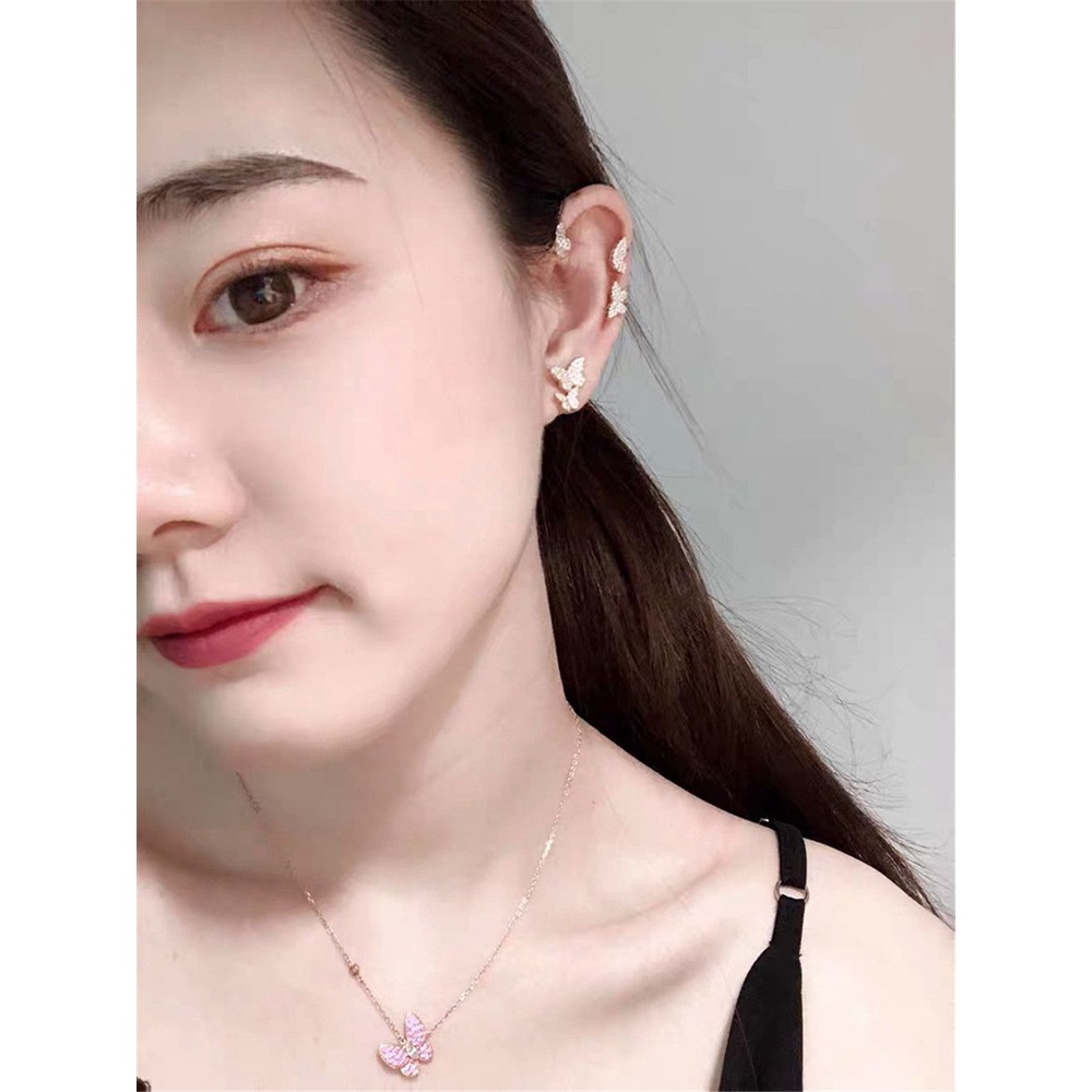 Suyou Anting Klip Tanpa Tindik Desain Kupu-Kupu Geometri Hias Zircon Gaya Korea Untuk Wanita