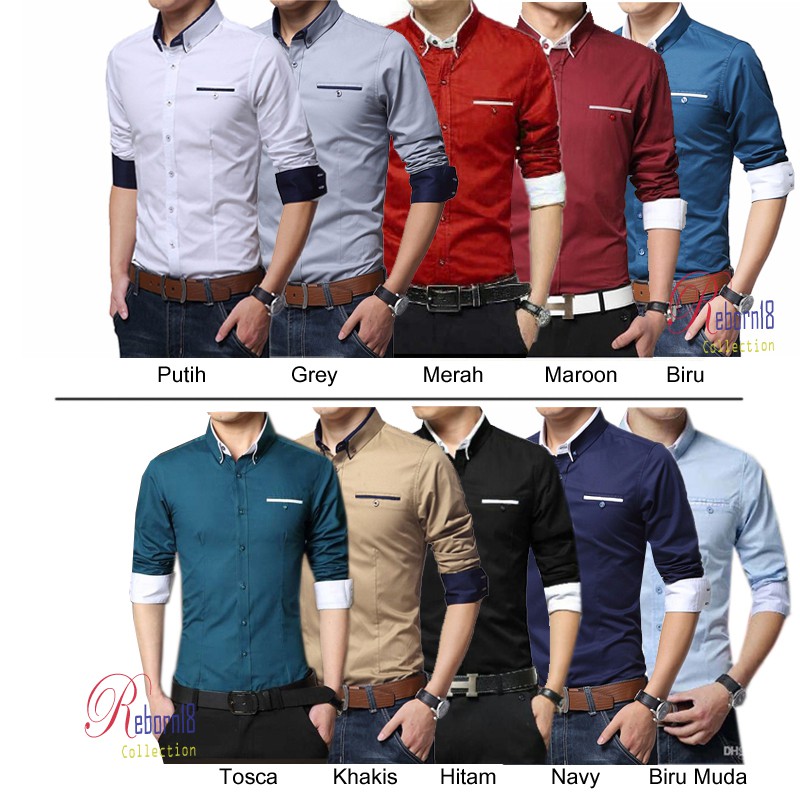 New Kemeja Kerja Pria Desain Casual Modern Terbaru Slimfit Lengan Panjang Kombinasi Keren Shopee Indonesia