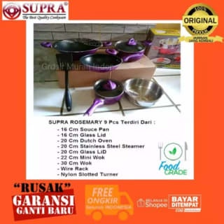 Panci Set Teflon SUPRA 9 Pcs Premium Teflon Anti Lengket Rosemary Cookware Warna Ungu