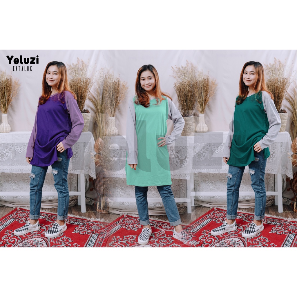 Tunik Atasan Wanita Raglan Kekinian Terbaru - Katun Combed 24s - Yeluzi