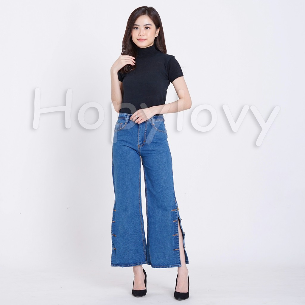 HOPYLOVY - Atasan Rajut Wanita Turtleneck / Kerah Tinggi Lengan Pendek Nadira