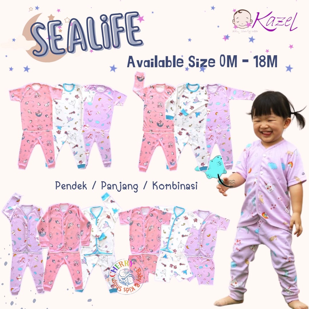 3Pcs Setelan Anak Kazel Aruchi Piyama Sealife Rocket Elephant Love Bird 0M - 18M Piyama Anak Pendek Panjang CBKS