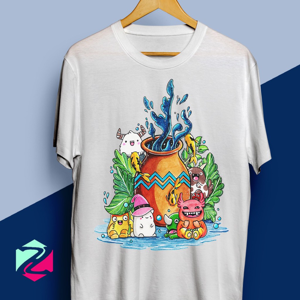 T-Shirt kaos zodiak AQUARIUS DOODLE ART SERIES