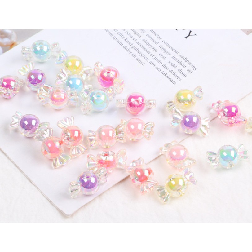 10Pcs Manik-Manik Warna Permen Pelangi Bahan Akrilik Untuk Membuat Perhiasan Kalung