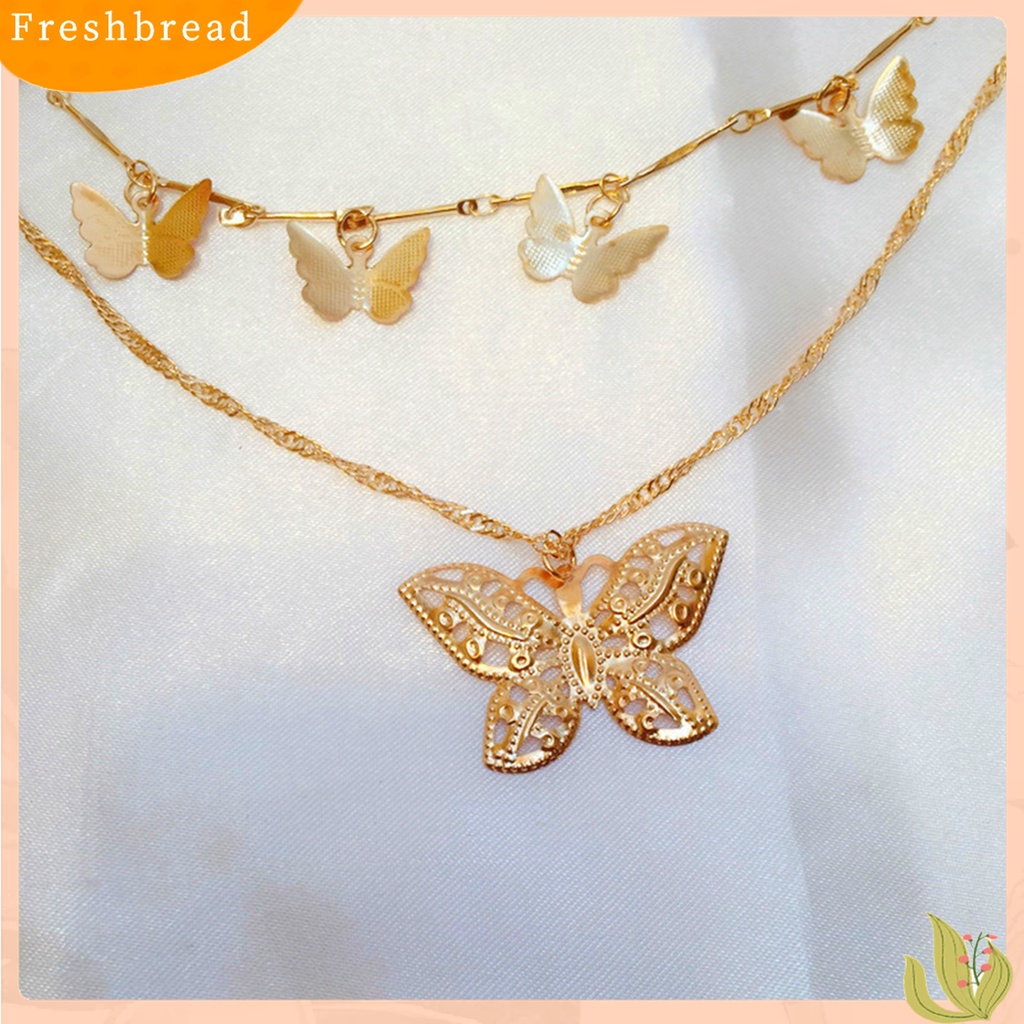 Terlaris Women 2-Layer Butterfly Pendant Choker Clavicle Chain Necklace Jewelry Gift