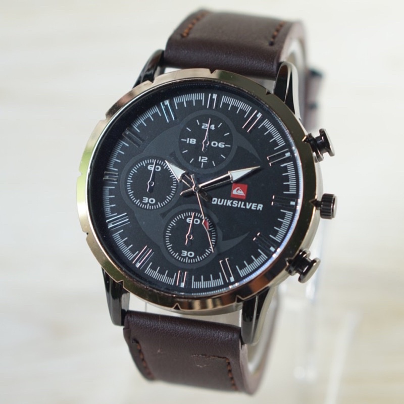 JAM TANGAN PRIA CHRONO MURAH QUICKSILVER KULIT ANALOG SPORT IMPORT PREMIUM