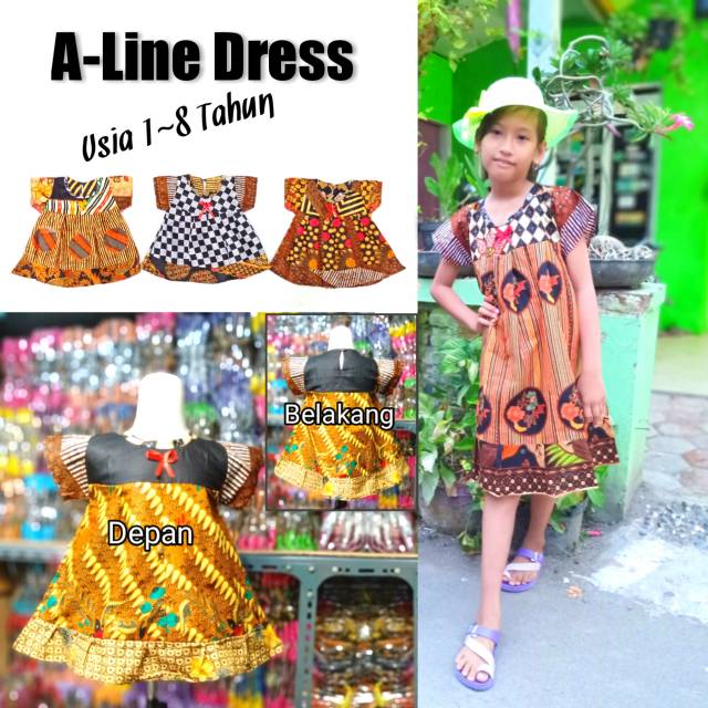 A-Line Dress Katun Anak, Dres Batik Anak