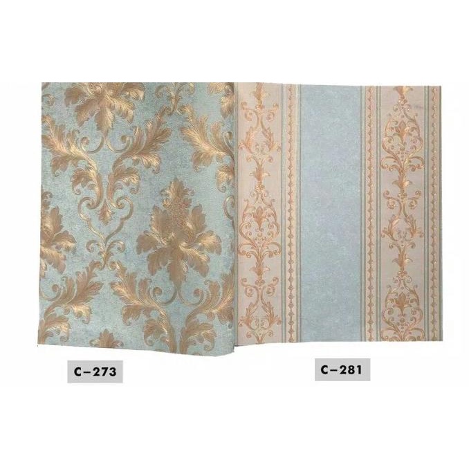 Wallpaper Dingding Vinyl Premium Motif batik Klasik Salur hijau muda Terbaru