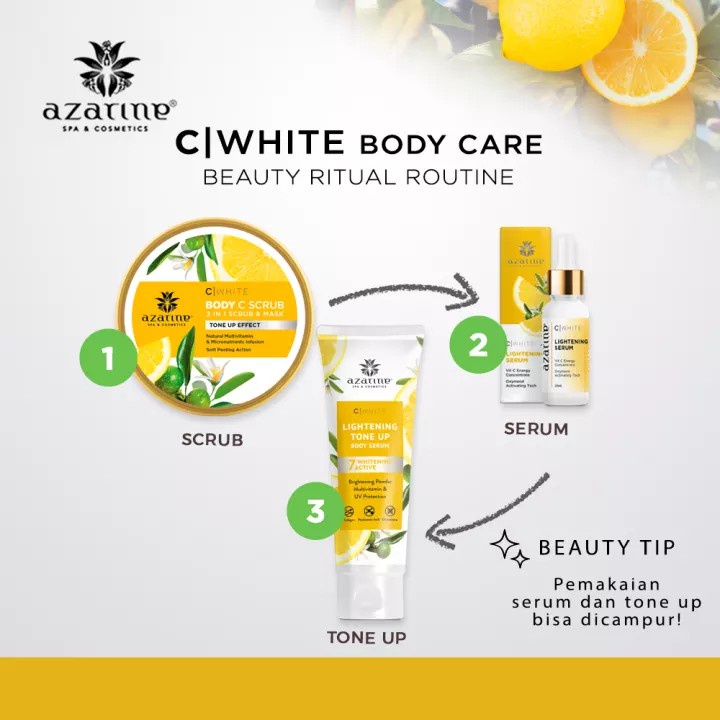 Azarine C White Series Perawatan Wajah dan Tubuh Vitamin C : Cleanser -  Day Cream - Night Cream - Tone Up - Essence Mist - Firming Serum