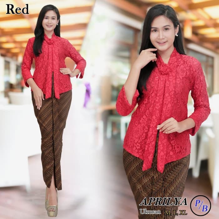 Setelan Kebaya Modern Kutubaru Floy Brokat merah - ,