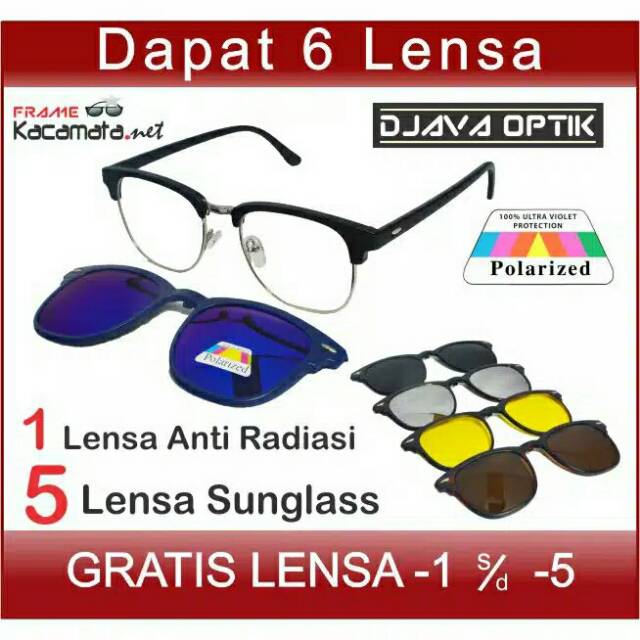 kacamata clip on 2218+lensa minus polarized hitam magnet -sanglaz pria wanita