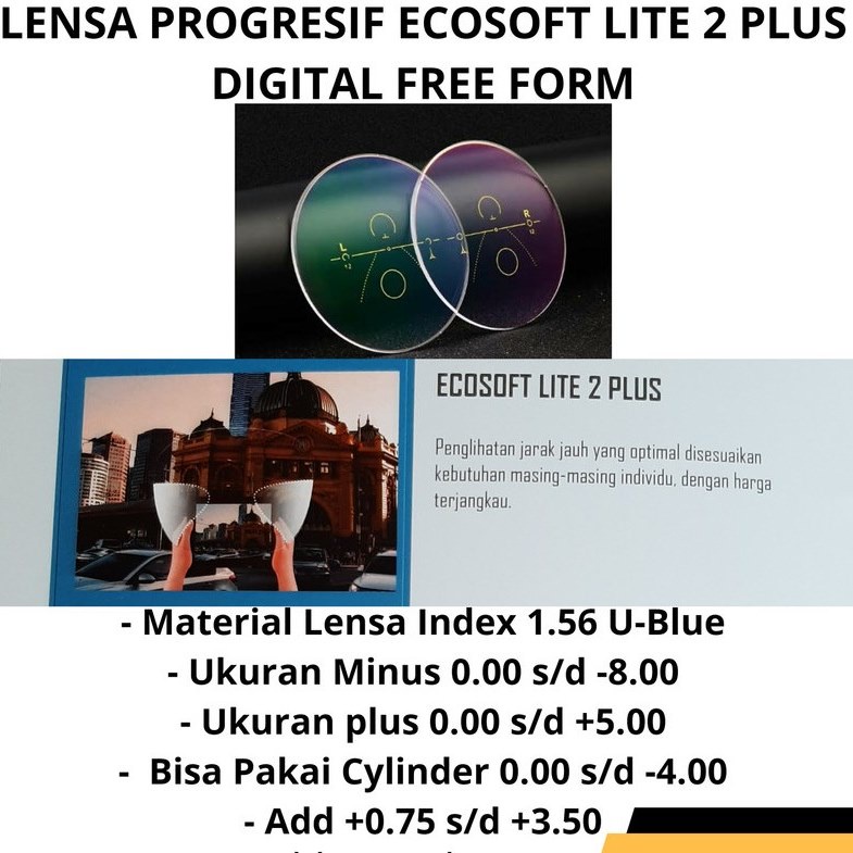 Lensa PROGRESSIVE POLYCORE Ecosoft Lite 2 Index 1.56 U-Blue - Plus PROGRESIF JAUH DEKAT LENSA PROGRE