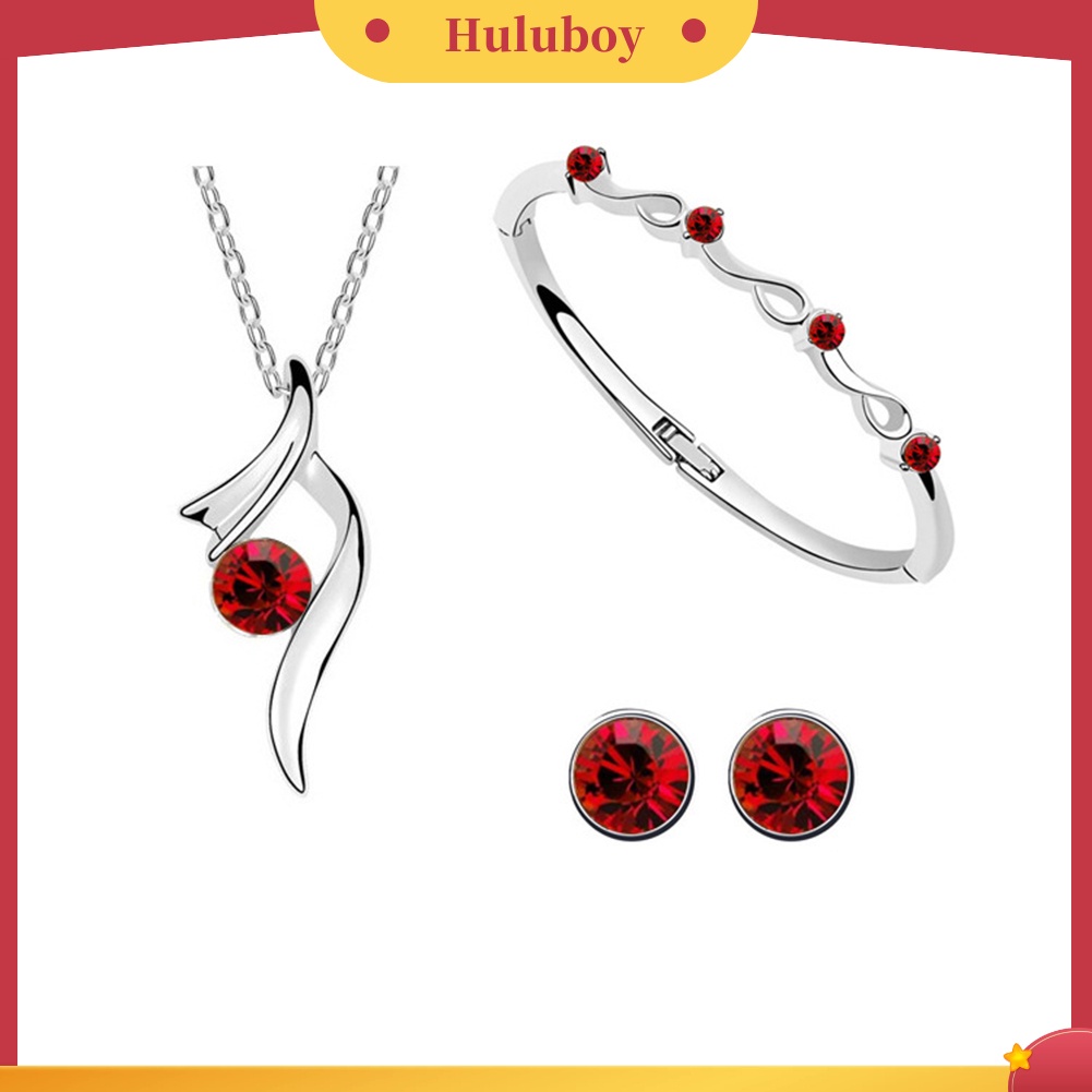 Hu Hu Hu Hu Hu Alat Bantu Pasang Kacamata♡ Set Perhiasan Kalung Anting Gelang Berlian Imitasi Lapis Silver Untuk Pengantin