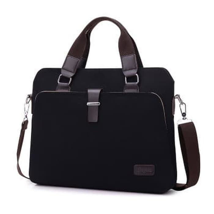 Tas Laptop Wanita Pria Selempang Original DXYIZU Canvas Stylish Briefcase 14 inch - Black