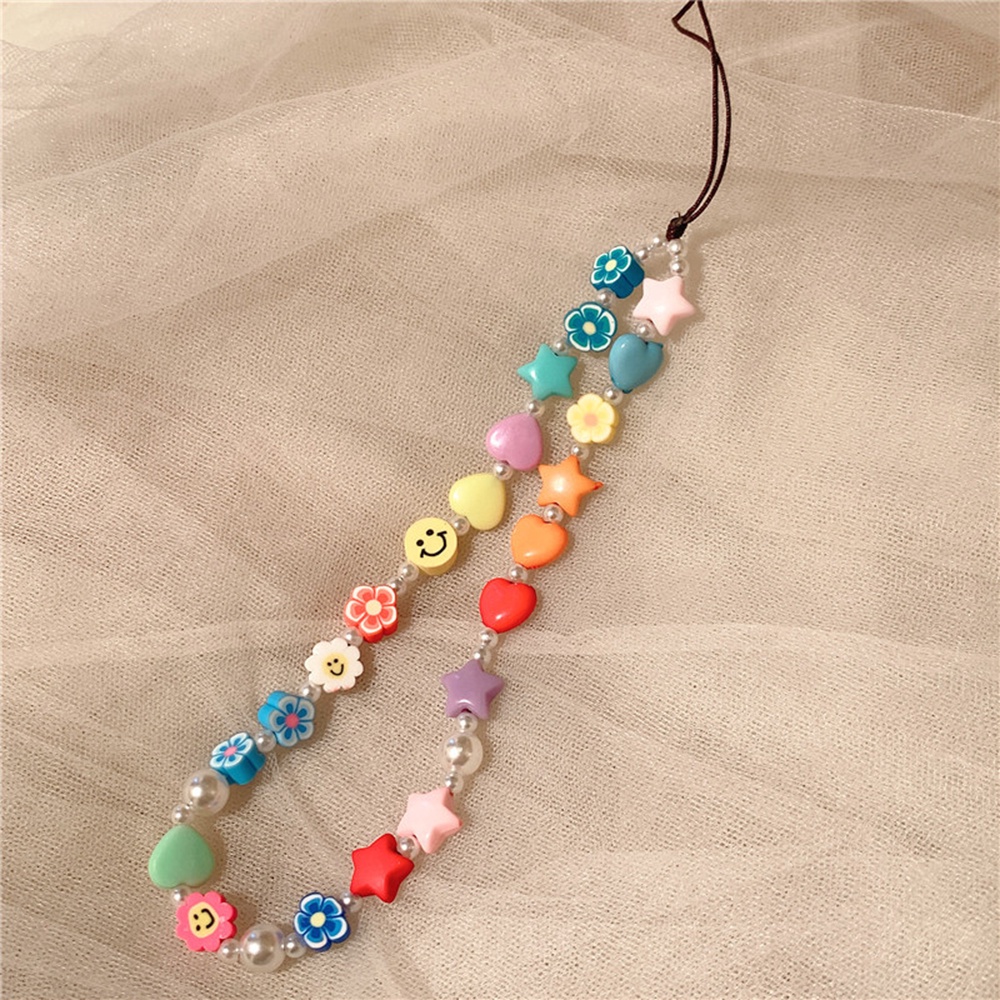 【COD Tangding】Tali Lanyard Ponsel Desain Manik-Manik Mutiara Bahan Akrilik Gaya Bohemian