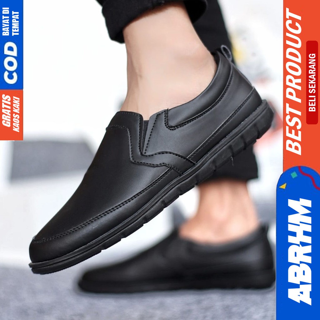 ABRHM X KAIJIN Sepatu Casual Formal Kulit Syntetic Original Slip On Slop Anti Slip Kasual Kerja Kantor Kondangan Pantofel Keren Kekinian  Murah Gaya Pria Cowo