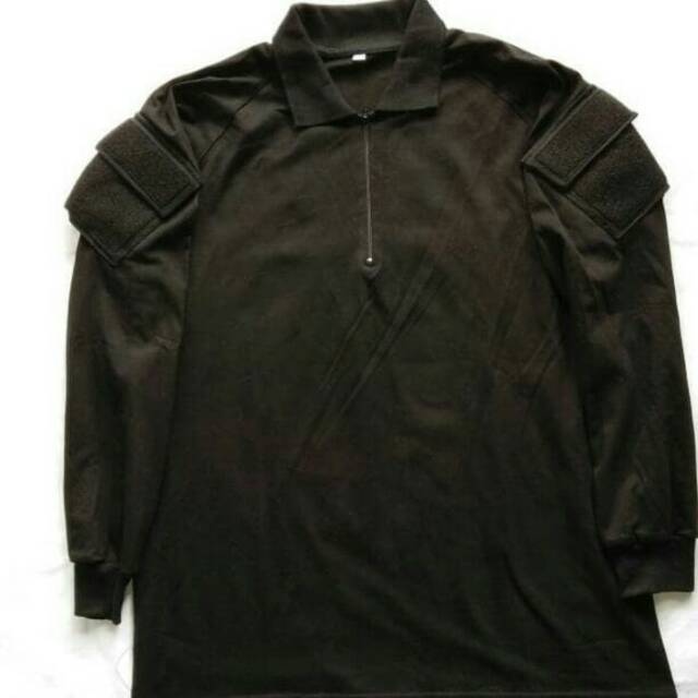 Kaos Tactical Kerah Panjang Hitam Katun Combed 20s