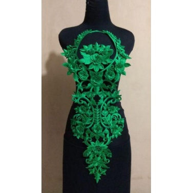 Toko Bekasi Timur Bordir Tempel Bunga Renda Dada Tasik Kamisem Hijau Lace Embroidery