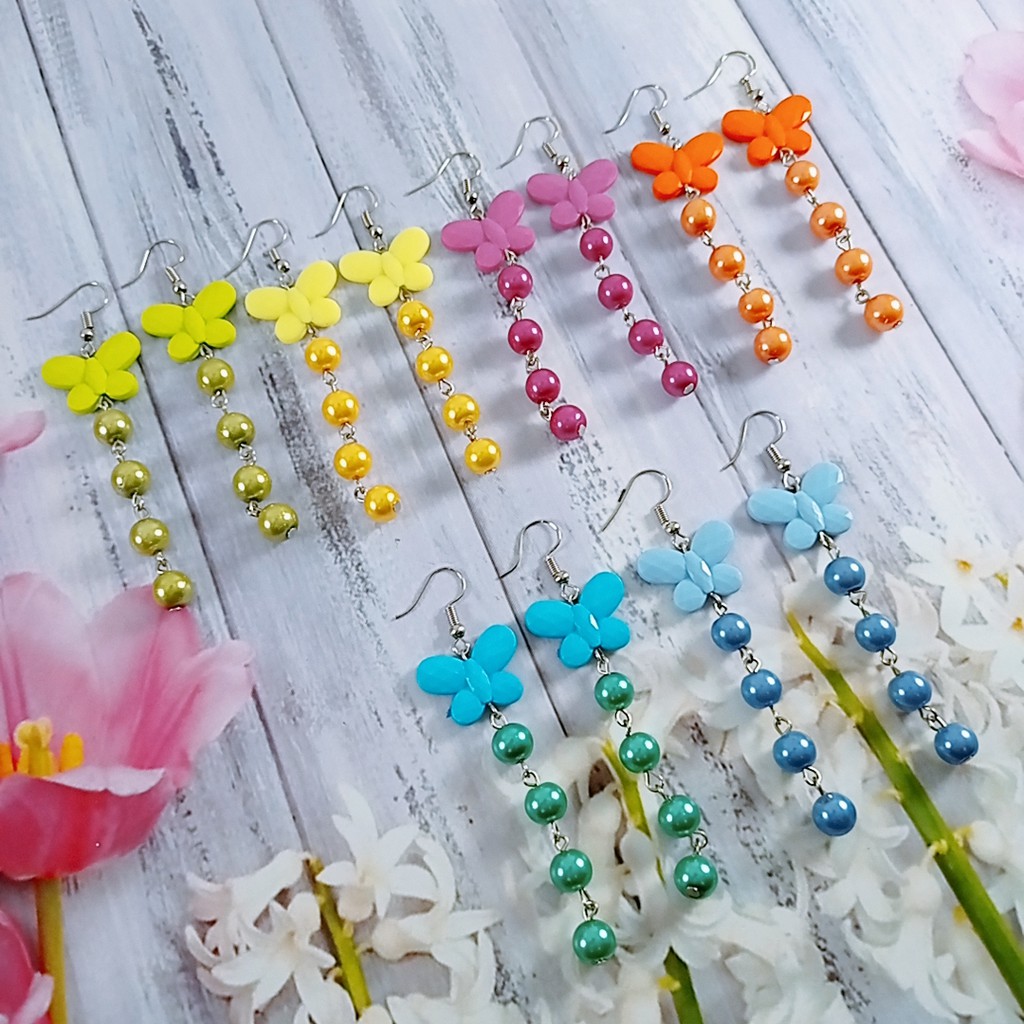 Anting korea lucu murah/anting juntai gantung Manik-Manik Mutiara Kupu Kupu Handmade Untuk Wanita