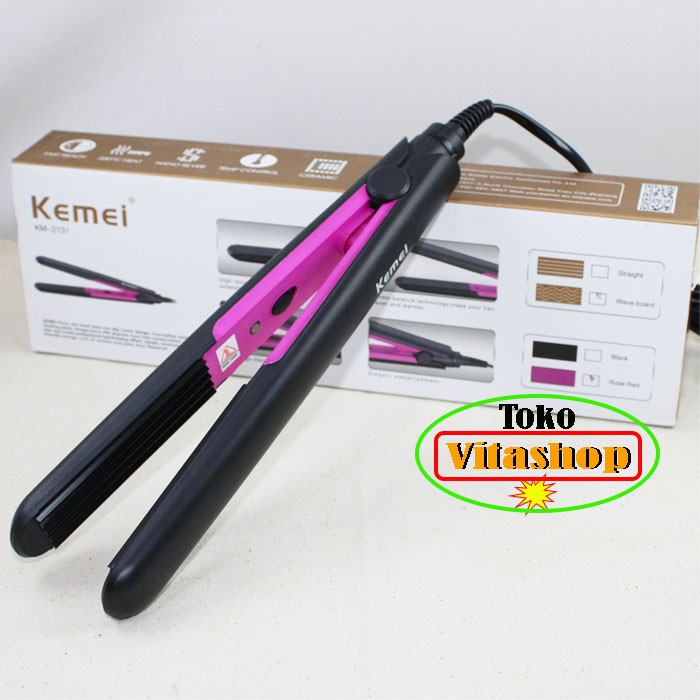 Kemei KM-2131 Catokan Rambut Catok Gerigi 2in1 Temperatur suhu