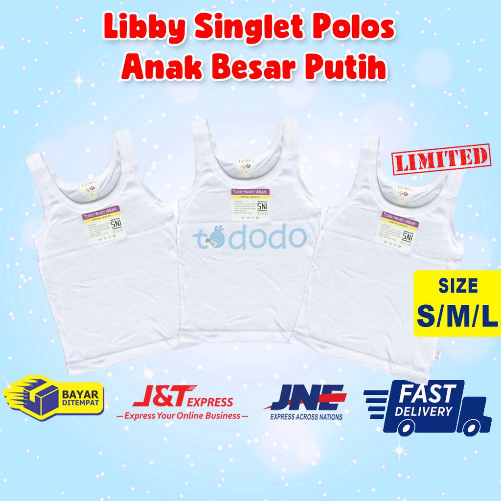 Kaos Singlet Bayi Dalaman Anak Libby Polos Anak Besar Putih S/M/L/XL/XXL