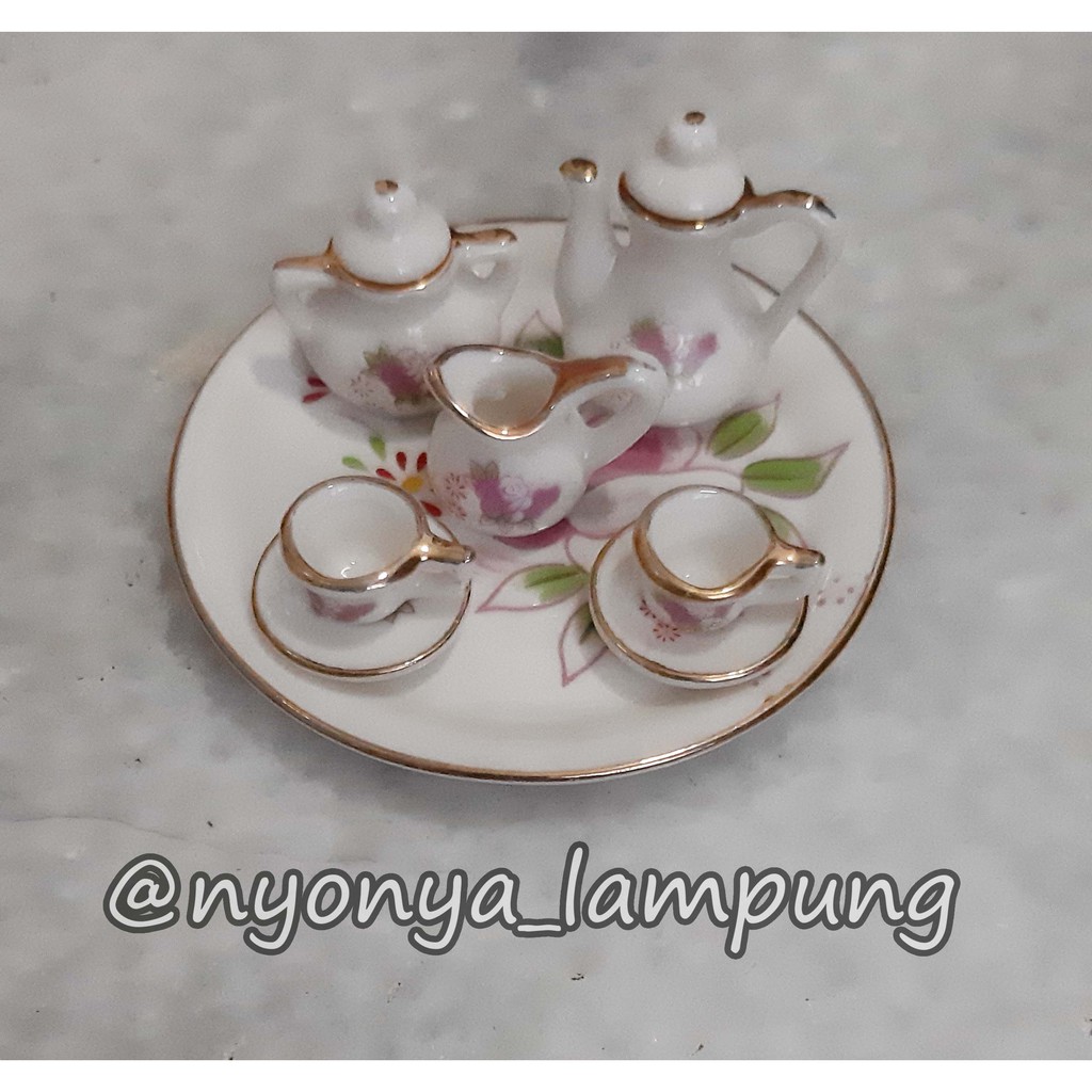 Miniatur Teko Keramik Mini - 1 SET , Porcelain, Vintage, Jadul