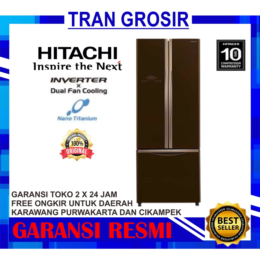 Kulkas HITACHI R-WB49PGD9 GBW 408 Liter Bottom Freezer Inverter