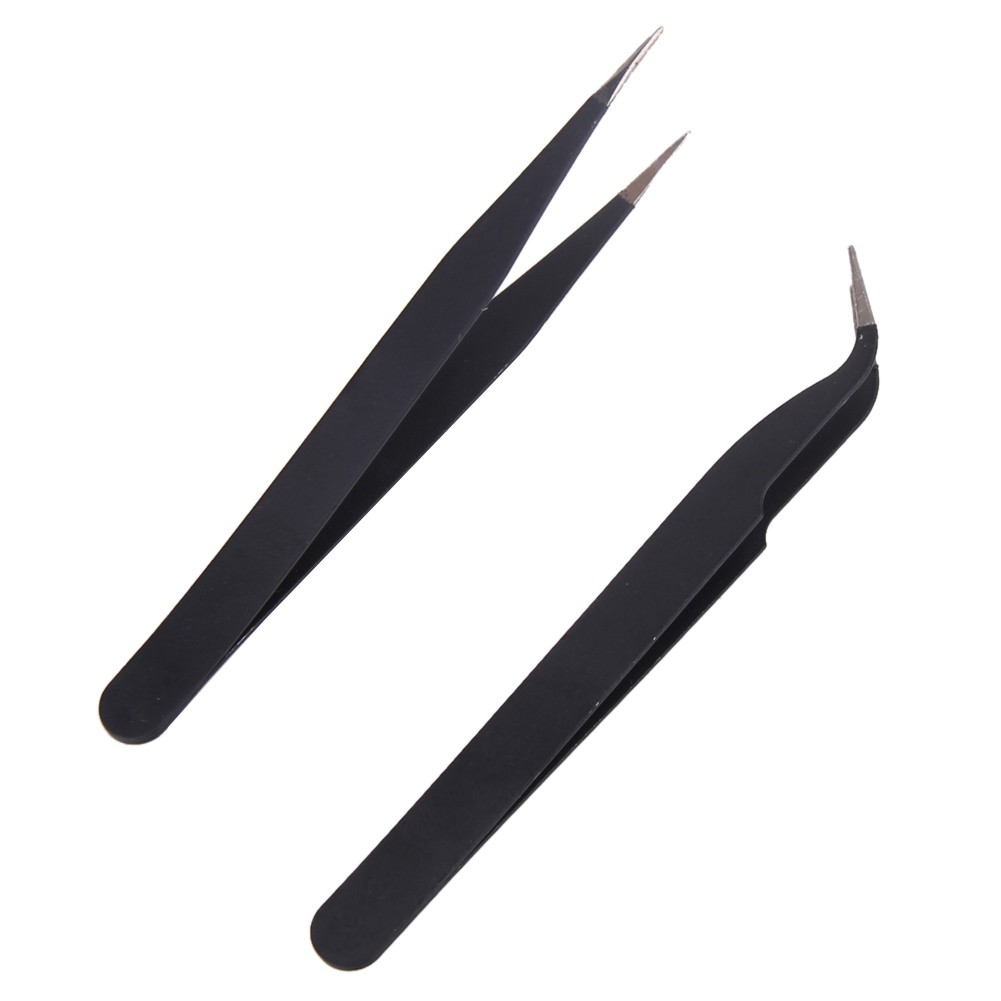 2Pcs Antistatic Manicure Tweezer Nipper Tools Straight Bent Heads Nail Rhinestones Sequins Picking