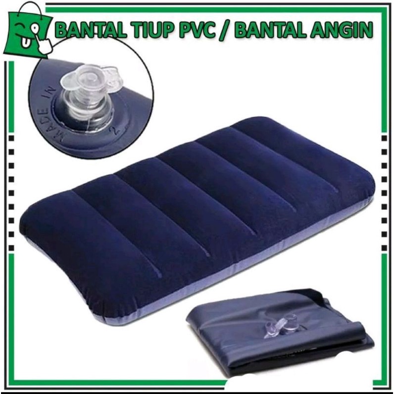 Bantal Tiup Angin  PVC Bludru Besar Warna Biru Sisir