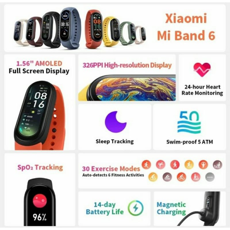 Xiaomi Mi Band 6 Smartband AMOLED Smartwatch SpO2 Bracelet