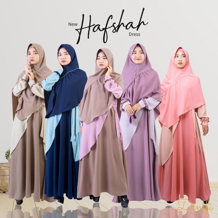 Promo gamis terbaru, new hafshah dress dinifi, gamis syari mouza indonesia - Taro Khaki, XS Diskon