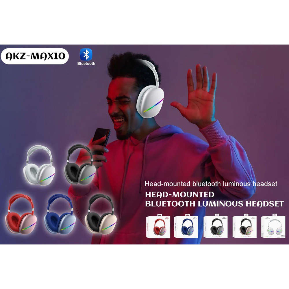 Headset Bluetooth AKZ MAX 10 With RGB Light Support AUX, FM, TF Ergonomic Design