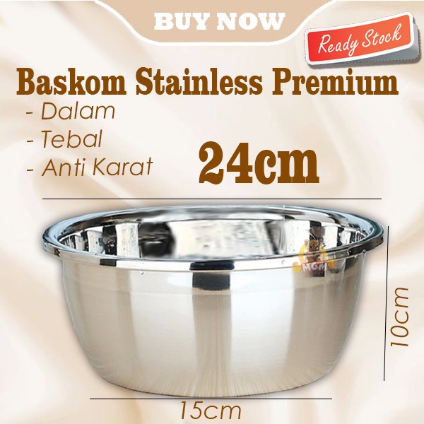 Baskom stainless PREMIUM 24cm TEBAL anti karat baskom dalam serbaguna