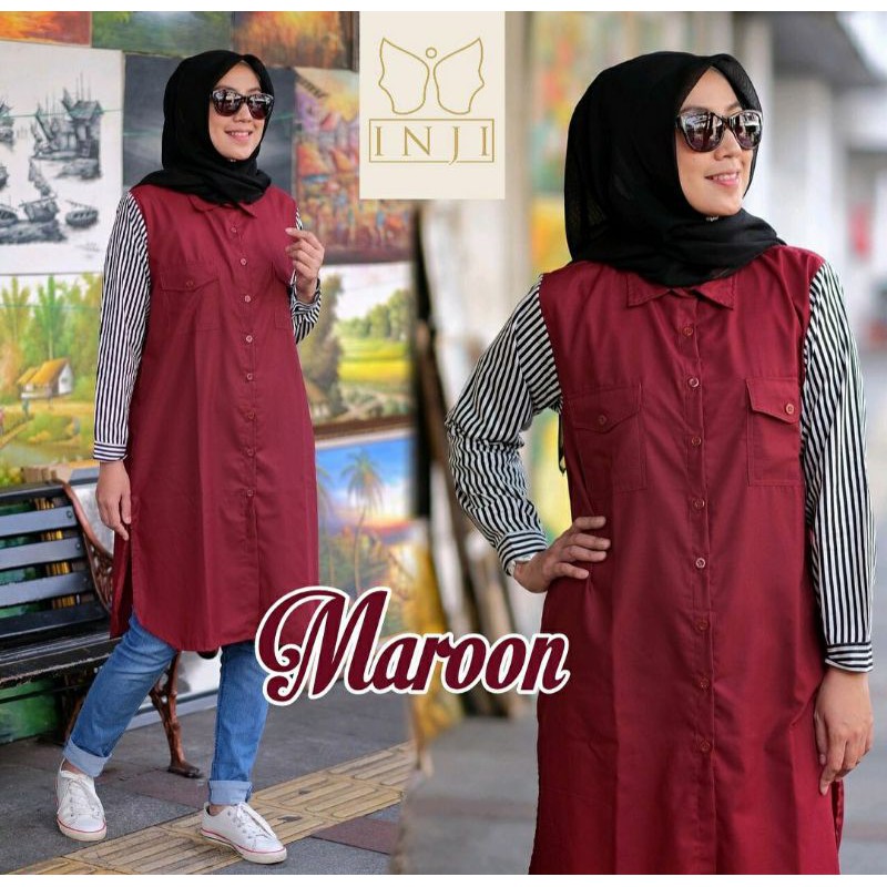 TunikMuslimah Casual Katjep Polos mix Salur Cilla Ori byInji